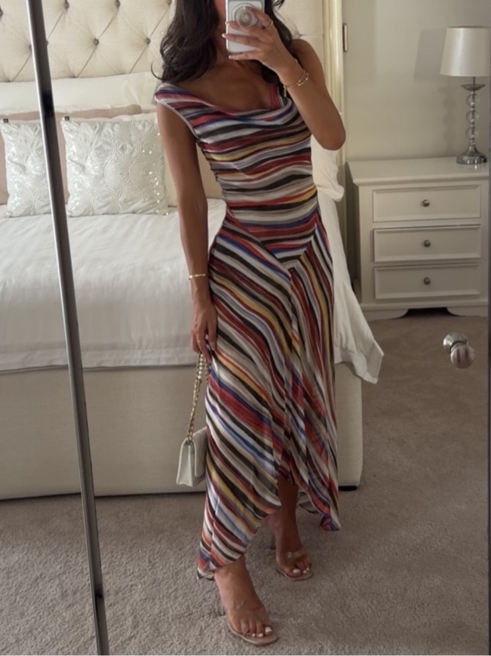 Viral luxe quality Striped Cowl Neck Midi Dress in Multicolor